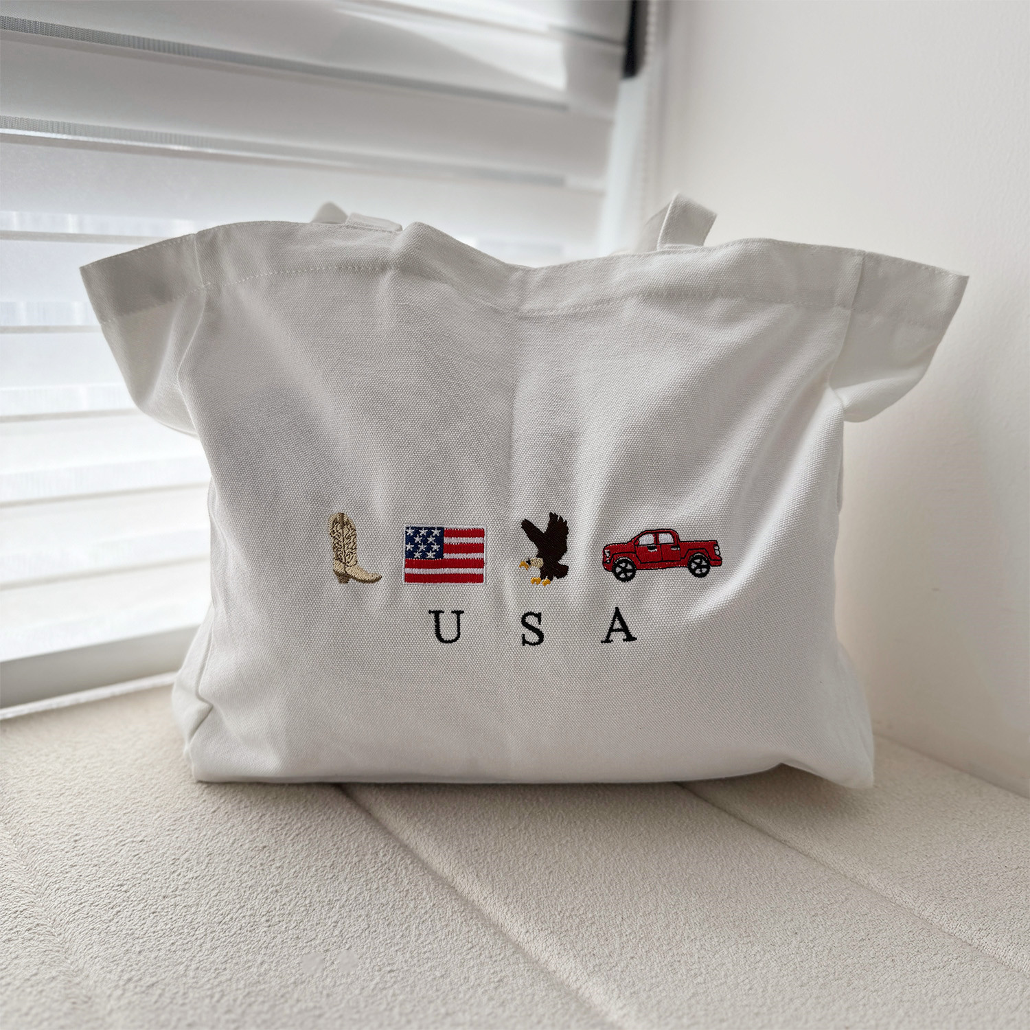 Women Bags Ck - USA Icons Embroidered White Canvas Tote