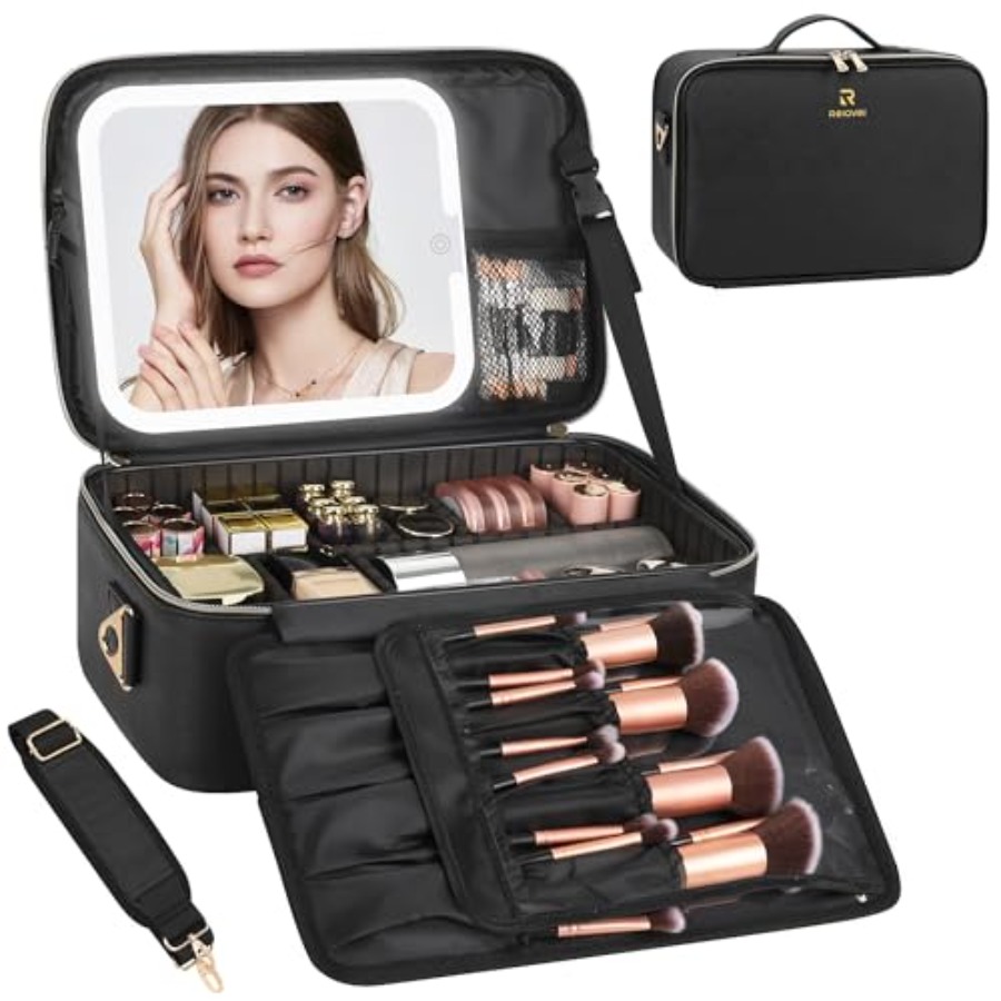 Women Vanity Bags - Makeup Bag with LED Mirror, Travel