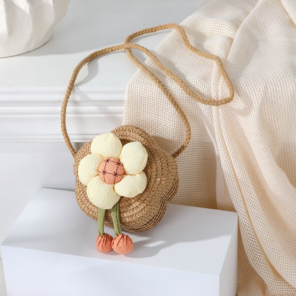 Woven Straw Bag - Cute Straw Crossbody Bag Flower Woven