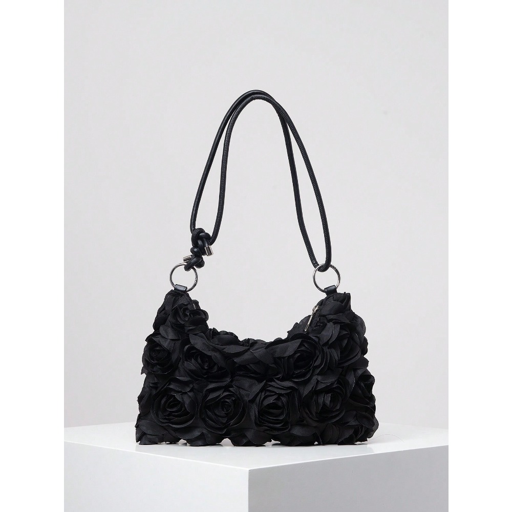 Women'S Bags Holiday - Floral Hollow-Out Woven Shoulder Bag, Elegant