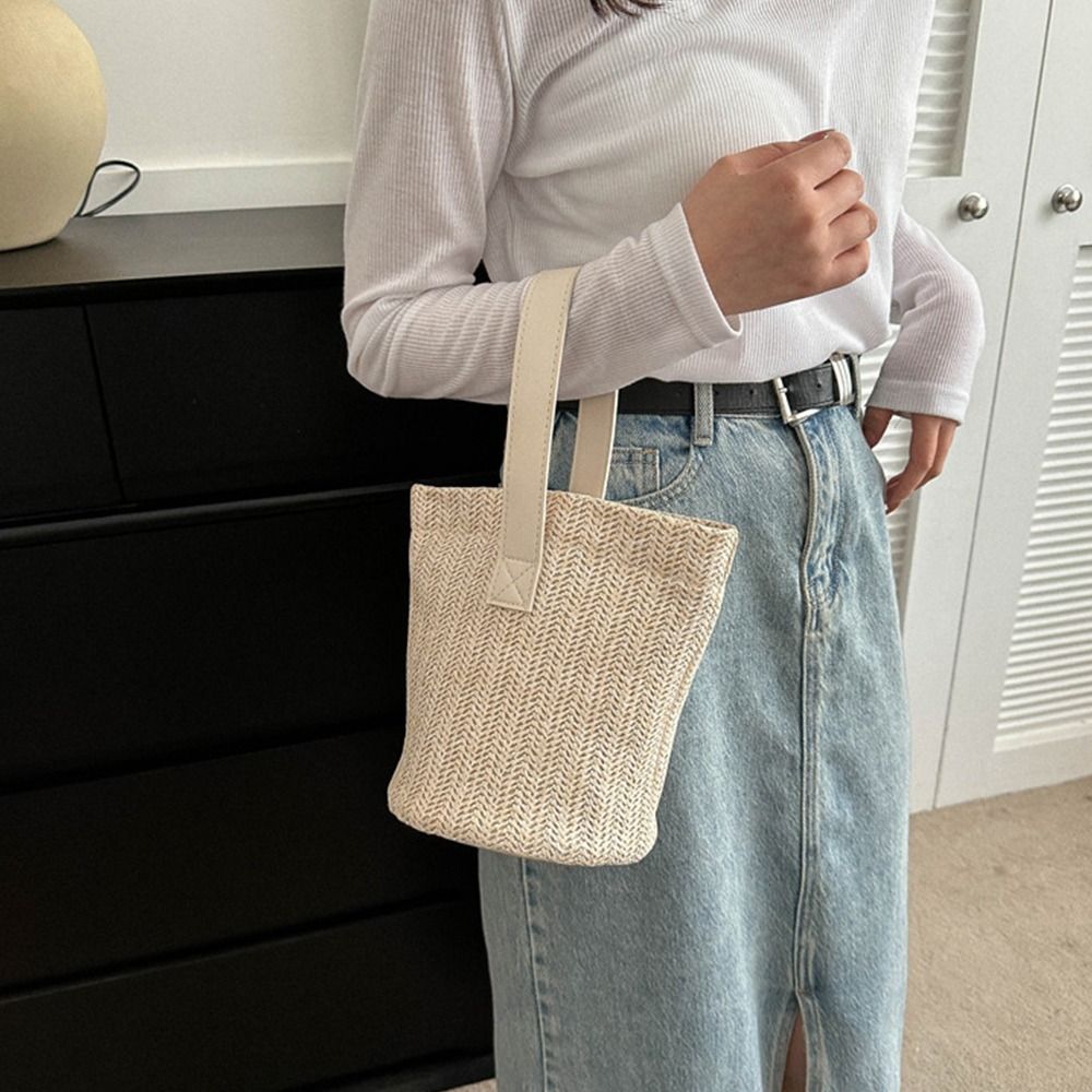 Cute PU Straw Bucket Bag Korea - Woven Straw Bag review and price