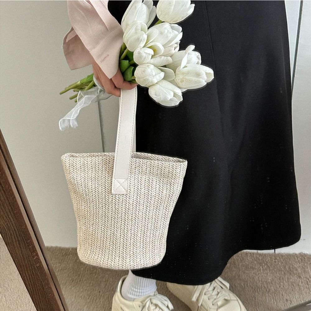 Sweet PU Straw Bucket Bag Kore - Woven Straw Bag review and price