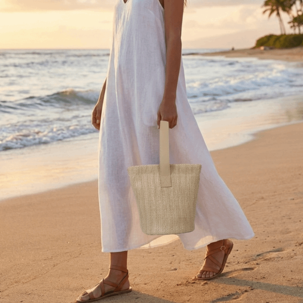 Sweet PU Straw Bucket Bag Kore - Woven Straw Bag review and price