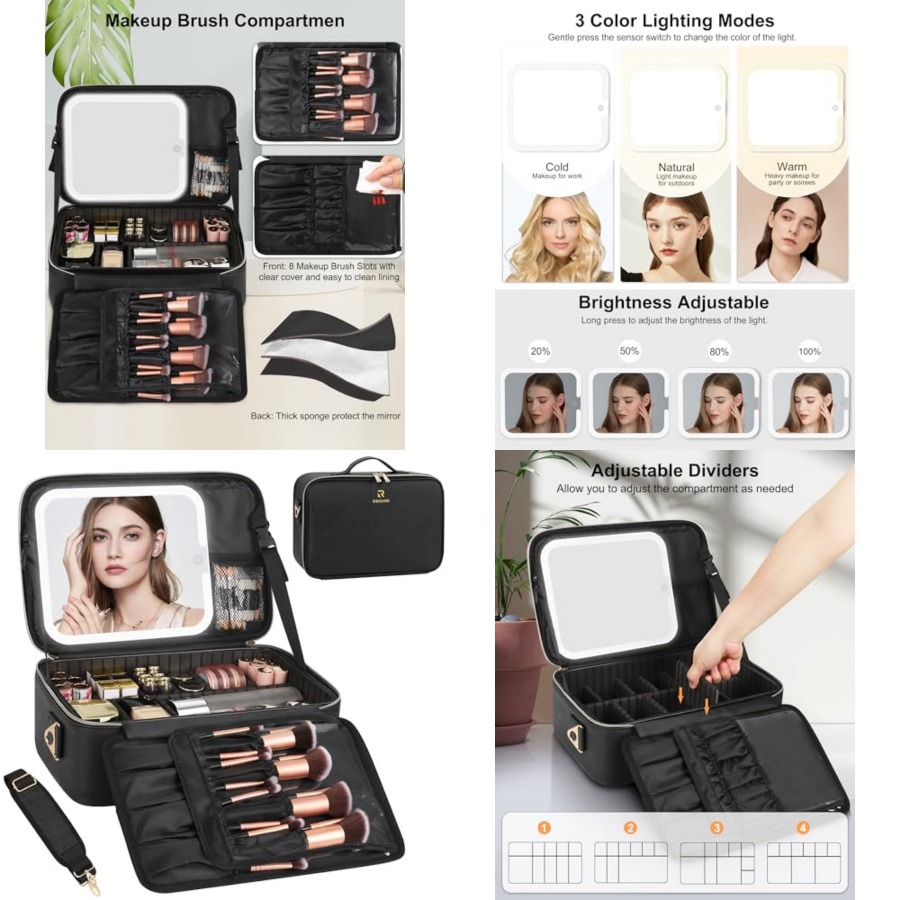 Makeup Bag with LED Mirror, Tr - Women Vanity Bags review and price