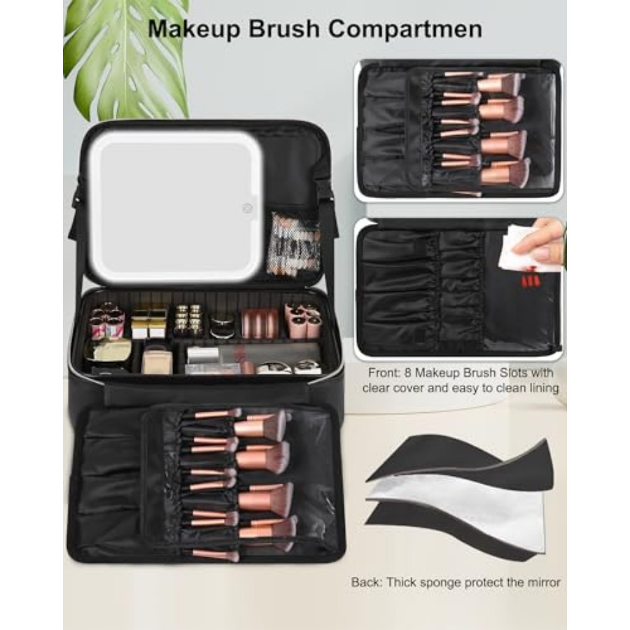 Makeup Bag with LED Mirror, Tr - Women Vanity Bags review and price